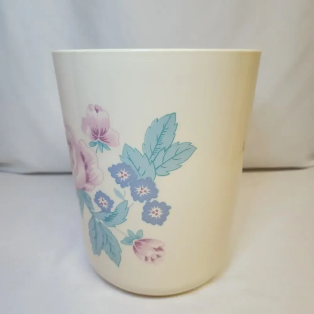 Vintage Hygiene Industries Floral Bathroom Trash Can Cream Made In USA 11